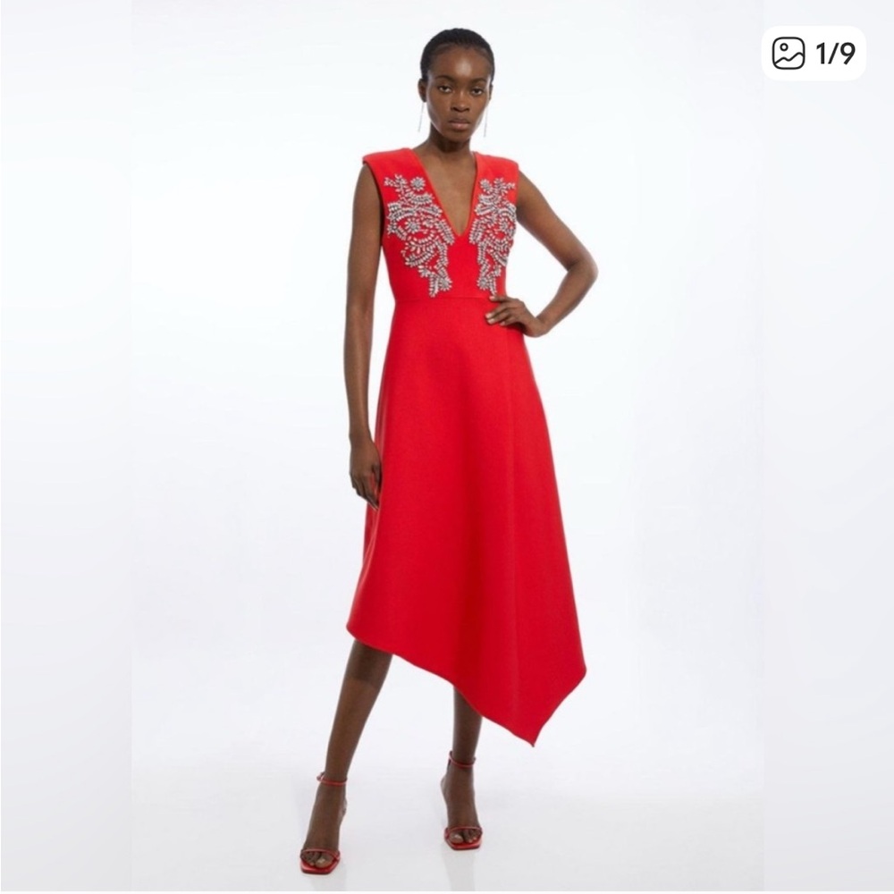 KAREN MILLEN Embellished Bandage Figure Form Knit Sleeveless Midaxi Dress Red L - Picture 5 of 17